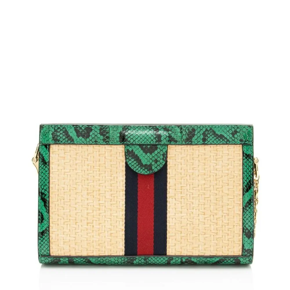 Gucci Raffia Python Ophidia Medium Chain Shoulder Bag - Picture 3 of 13
